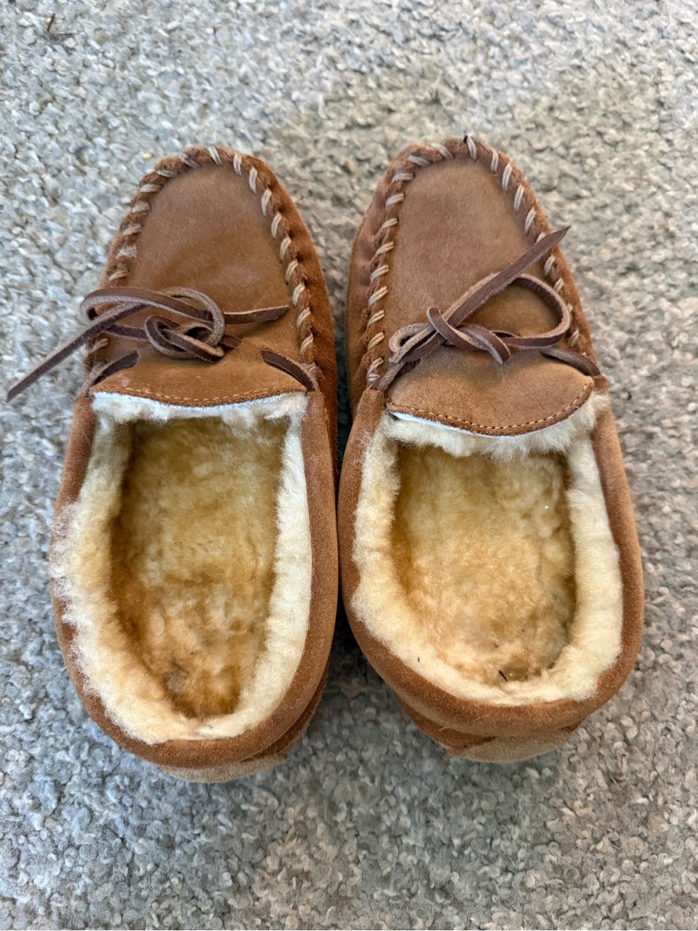 L.L. Bean Kids Chestnut Brown Suede Shearling Moccasins